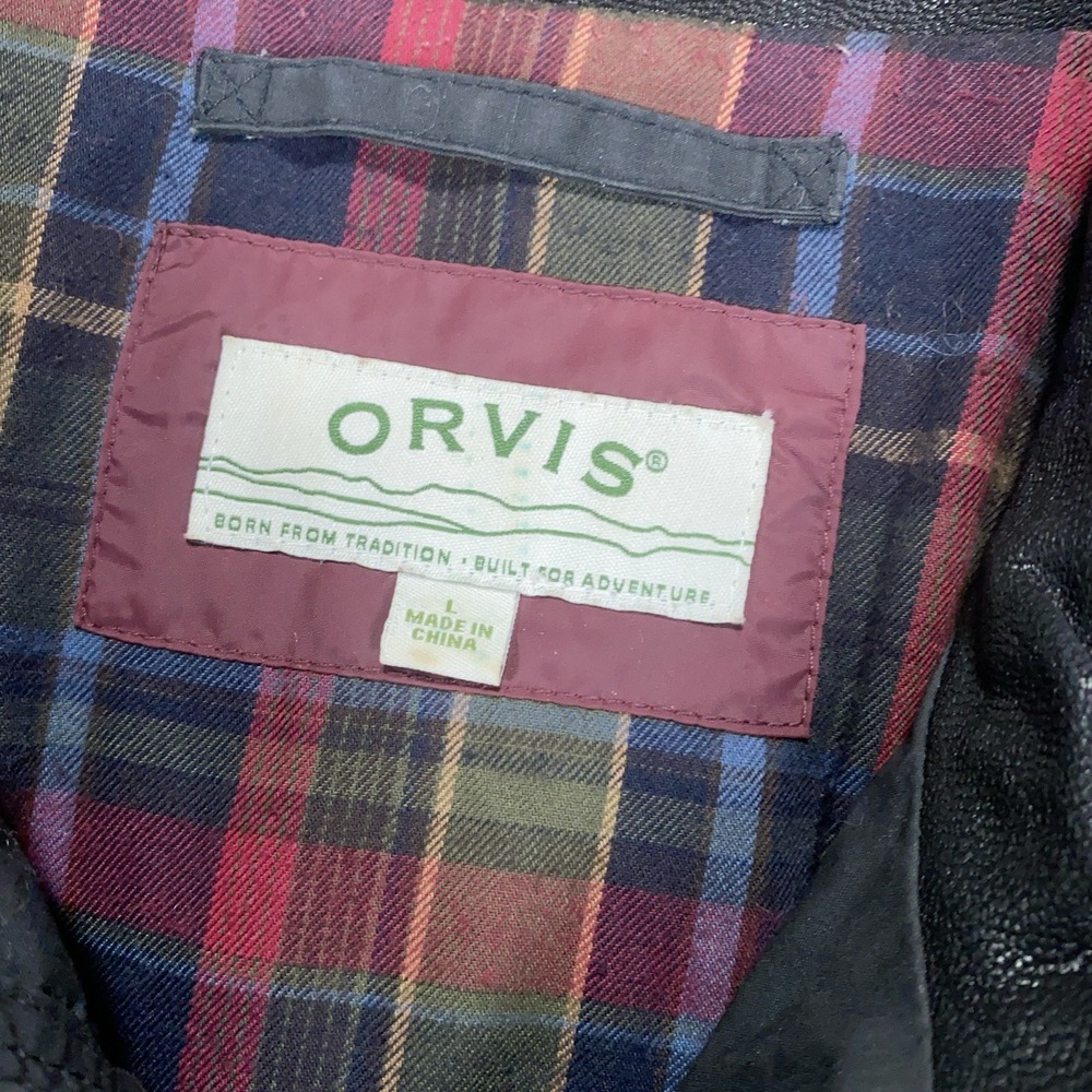Orvis Barn Coat Womens Sz L Black Chore Jacket Flannel Lined Leather Collar 2MPO - Picture 3 of 16